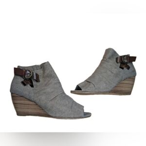 Blowfish Boho Canvas Peep Toe Wedge Bootie Brown & Taupe Sandals Size 10M
